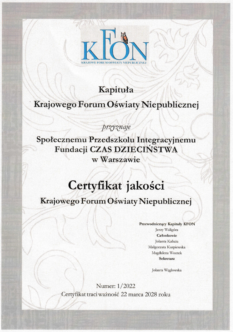 Certyfikat jakości KFON