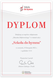 Dyplom akcji Szkoła do hymnu