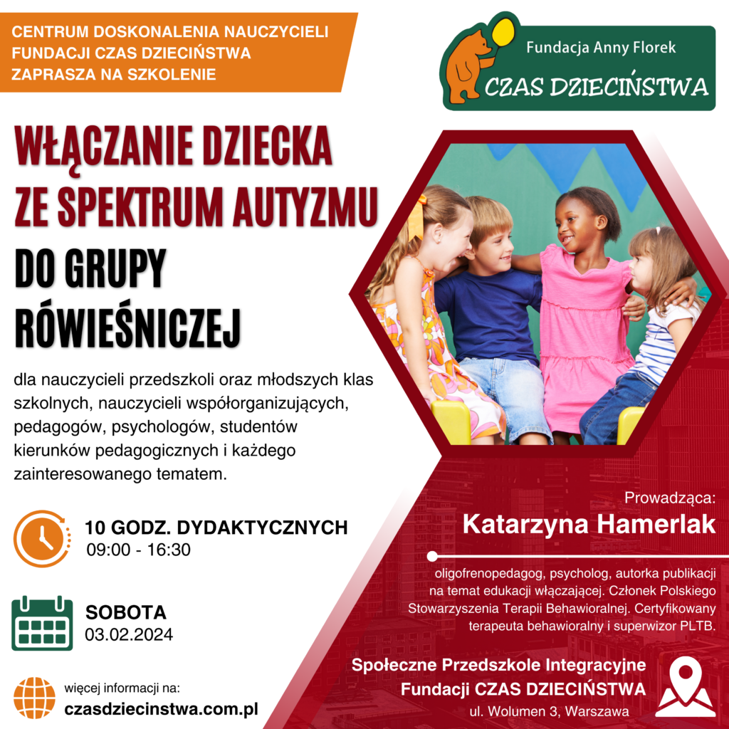 Plakat warsztatów Włączania dziecka ze spektrum autyzmu